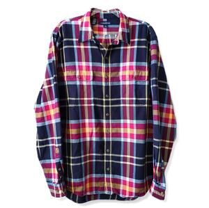 Lands End Men Plaid Flannel Shirt L Tall 16 Classic Button Preppy Gorp Outdoors